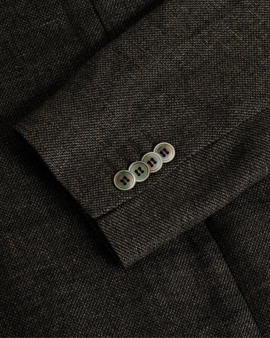 Heren | Oscar Jacobson Einar Linen/Wool Patch Pocket Blazer Brown 52 | Pre-owned | Oscar Jacobson Einar Linen/Wool Patch Pocket Blazer Brown 52