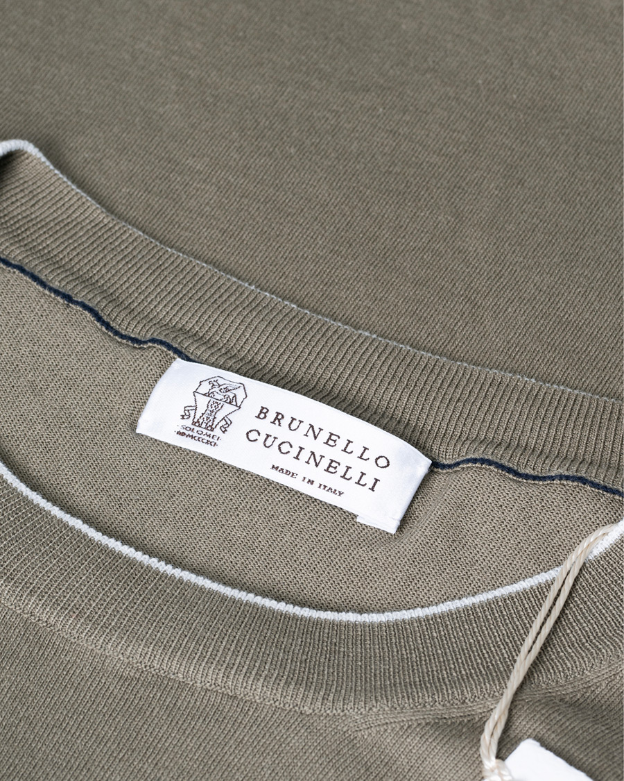 Heren | Brunello Cucinelli Crew Neck Cotton Contrast Pullover Olive Green | Pre-owned | Brunello Cucinelli Crew Neck Cotton Contrast Pullover Olive Green