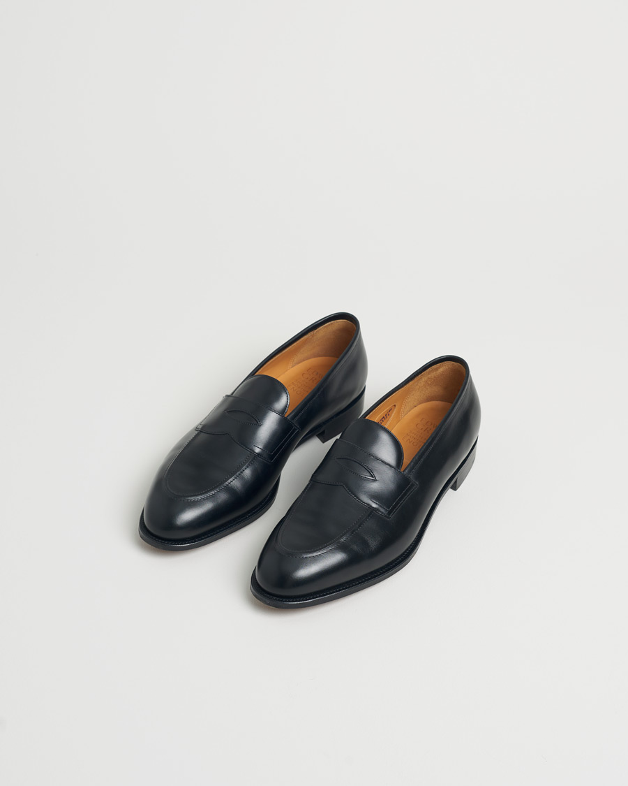 Heren | Edward Green Piccadilly Penny Loafer Black Calf | Pre-owned | Edward Green Piccadilly Penny Loafer Black Calf