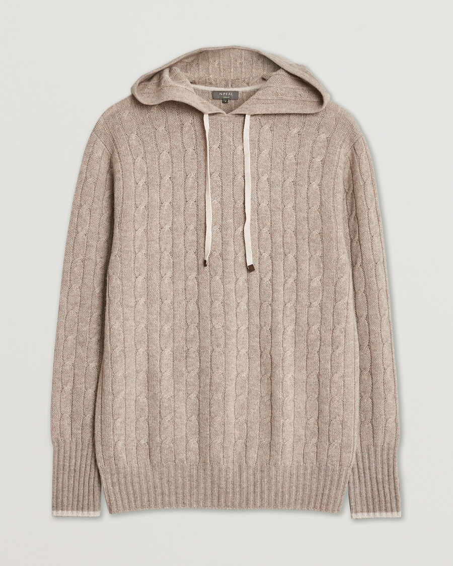 Heren | Pre-owned Truien | Pre-owned | N. Peal Cable Cashmere Hoodie Beige S
