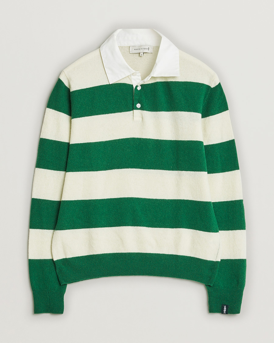 Heren | Mackintosh Knitted Wool Rugby Sweater Green/White | Pre-owned | Mackintosh Knitted Wool Rugby Sweater Green/White