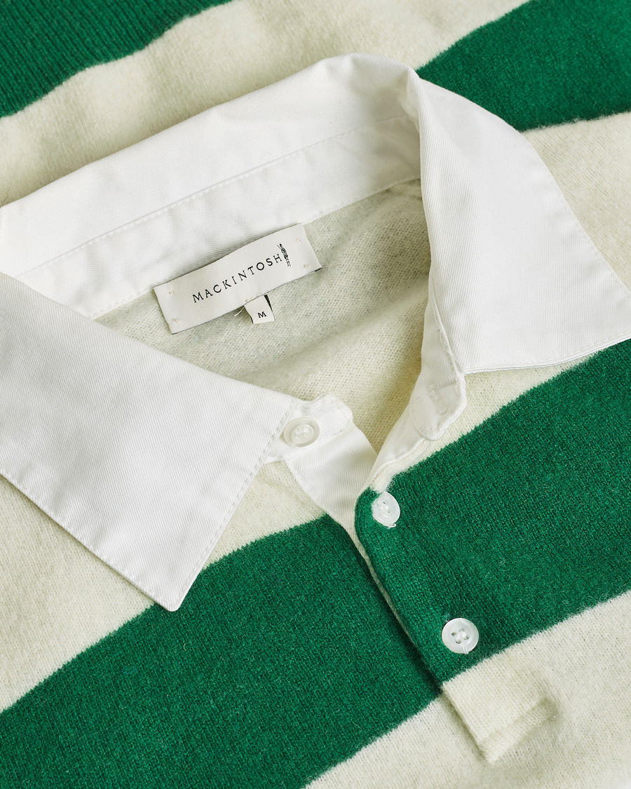 Heren | Mackintosh Knitted Wool Rugby Sweater Green/White | Pre-owned | Mackintosh Knitted Wool Rugby Sweater Green/White