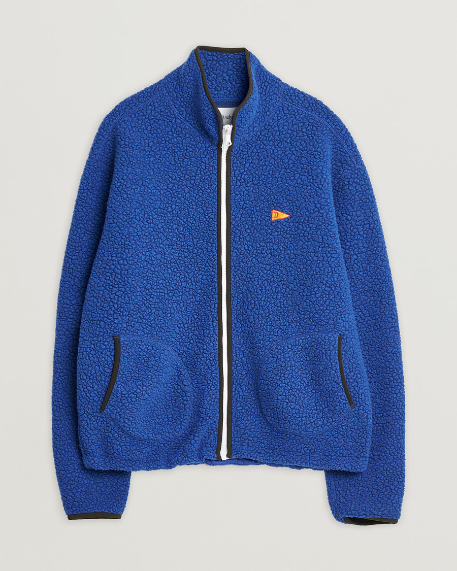 Heren | Drake's Rib BRib Bound Fleece Jacket Blue | Pre-owned | Drake's Rib BRib Bound Fleece Jacket Blue
