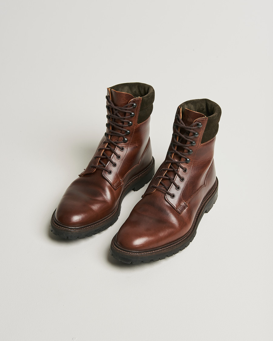 Heren | Laarzen | Pre-owned | Crockett & Jones Ross Boot Vibram Sole Dark Brown Waxed Calf