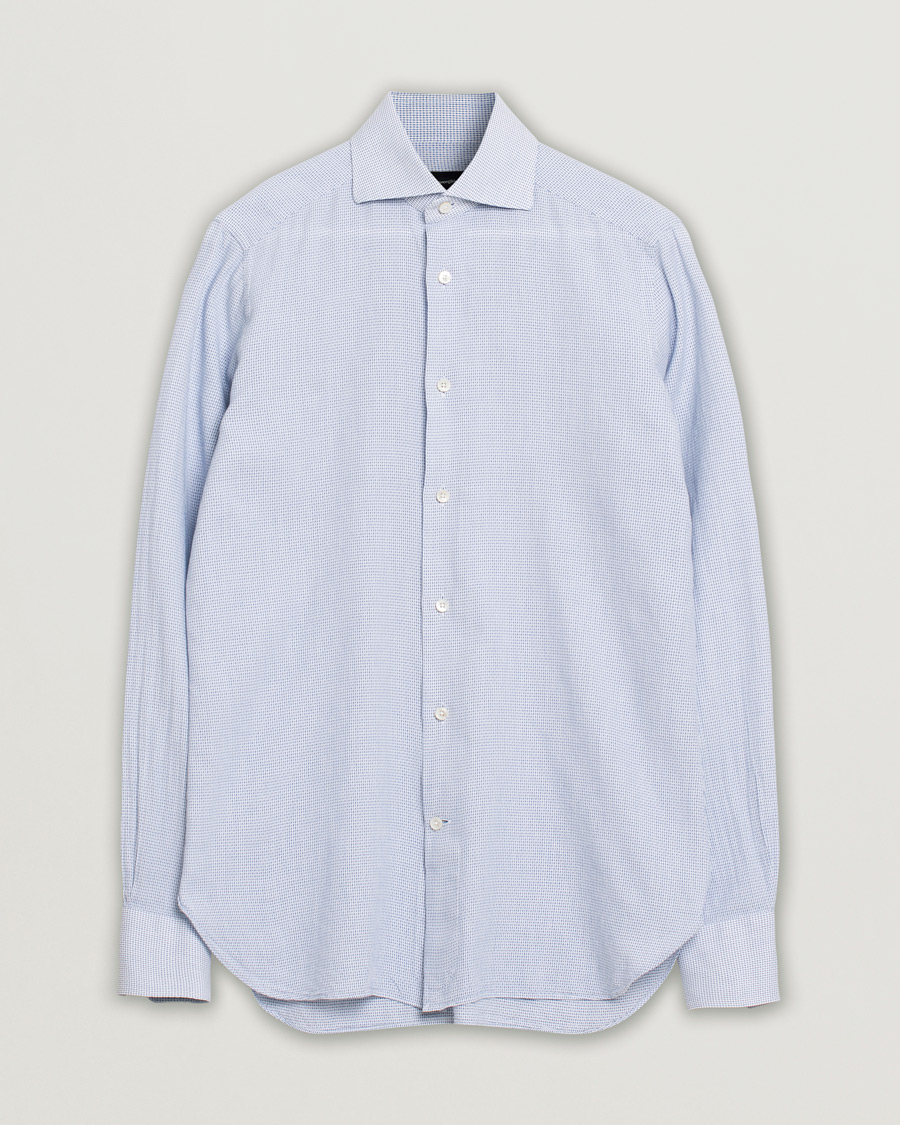 Heren | Overhemden | Pre-owned | Ermenegildo Zegna Slim Fit Cotton Blend Shirt Light Blue Check 38 - S