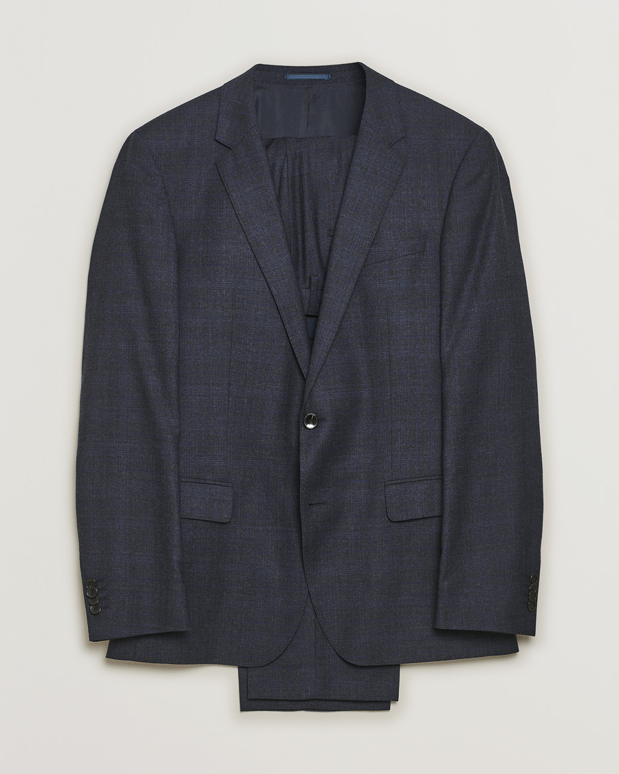 Heren | Blazers | Pre-owned | BOSS Huge/Genius Slim Fit Wool Suit Check Blue 50