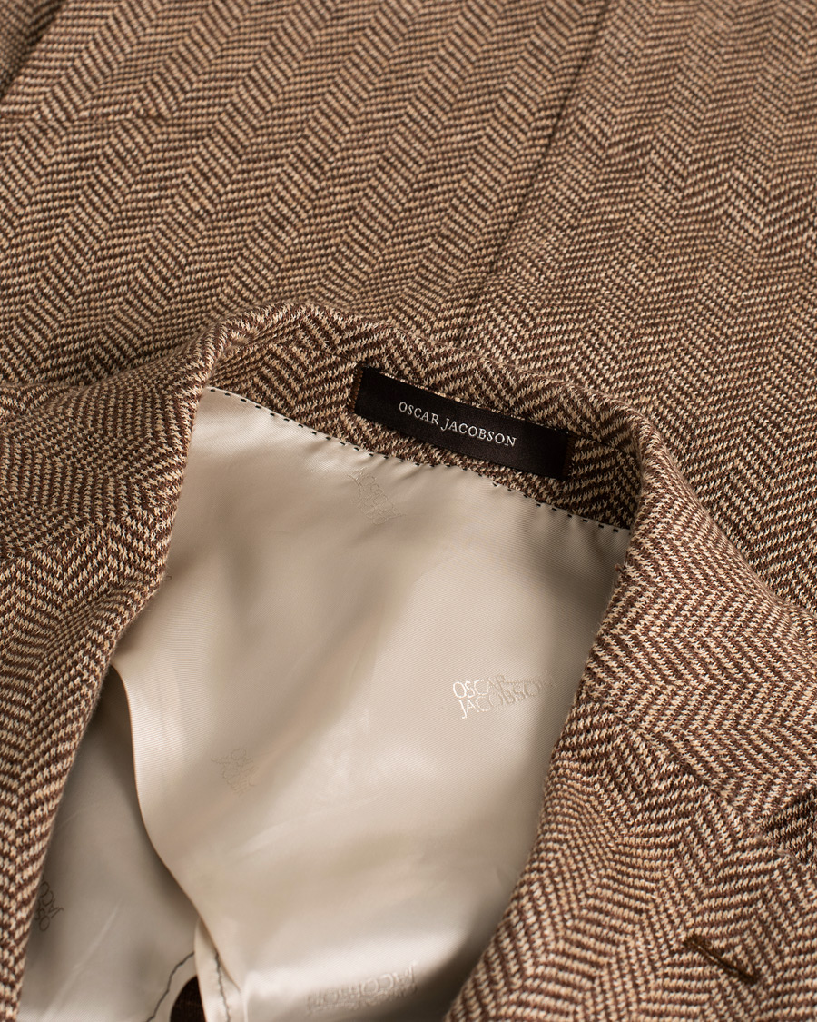 Heren | Blazers | Pre-owned | Oscar Jacobson Egel Patch Herringbone Linen Blazer Brown