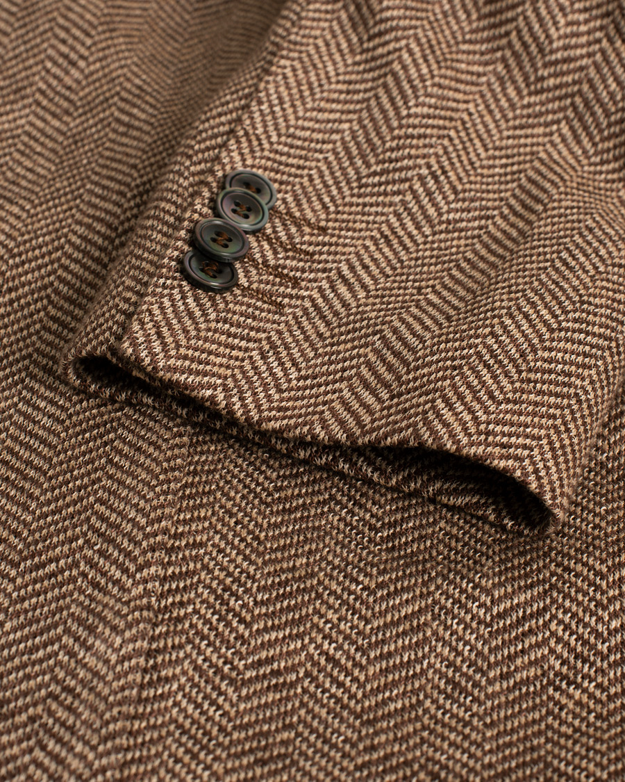 Heren | Blazers | Pre-owned | Oscar Jacobson Egel Patch Herringbone Linen Blazer Brown