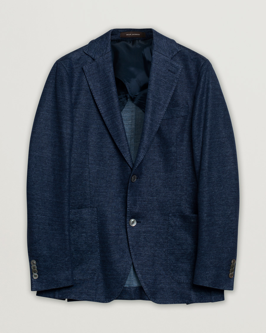 Heren | Blazers | Pre-owned | Oscar Jacobson Egel Patch Linen Blazer Blue 50