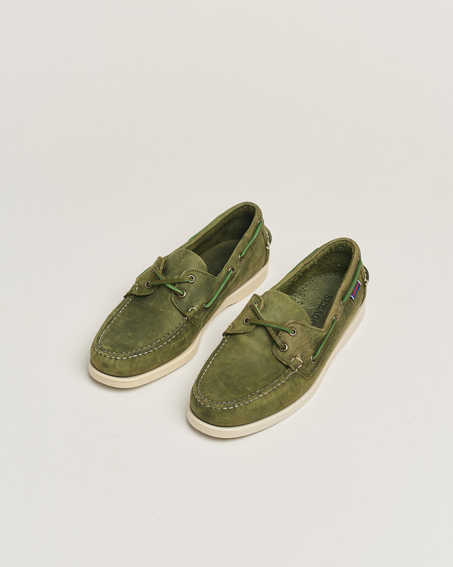 Heren | Sebago Docksides Nubuck Boat Shoe Green Military | Pre-owned | Sebago Docksides Nubuck Boat Shoe Green Military