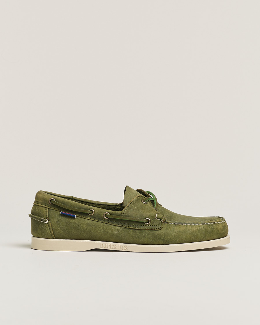 Heren | Sebago Docksides Nubuck Boat Shoe Green Military | Pre-owned | Sebago Docksides Nubuck Boat Shoe Green Military