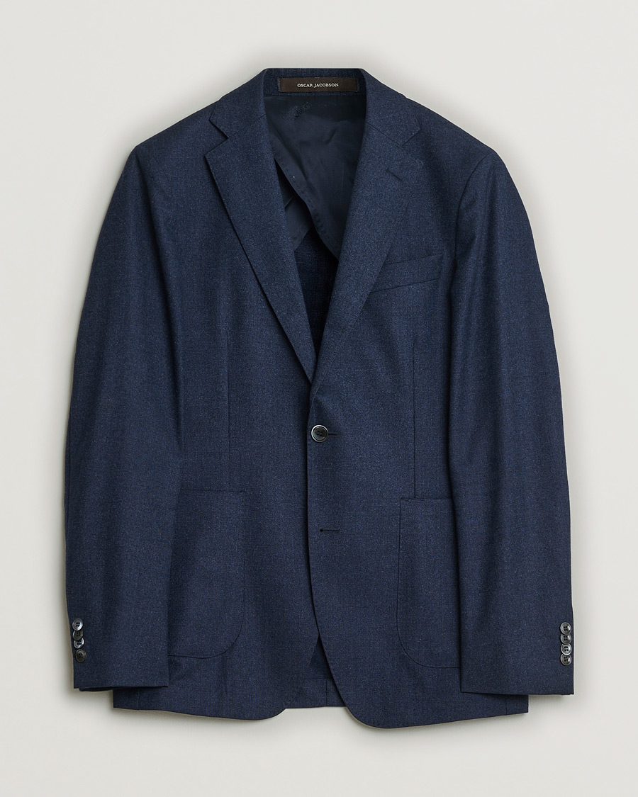 Heren | Oscar Jacobson Einar Wool Flannel Blazer Blue Melange 46 | Pre-owned | Oscar Jacobson Einar Wool Flannel Blazer Blue Melange 46