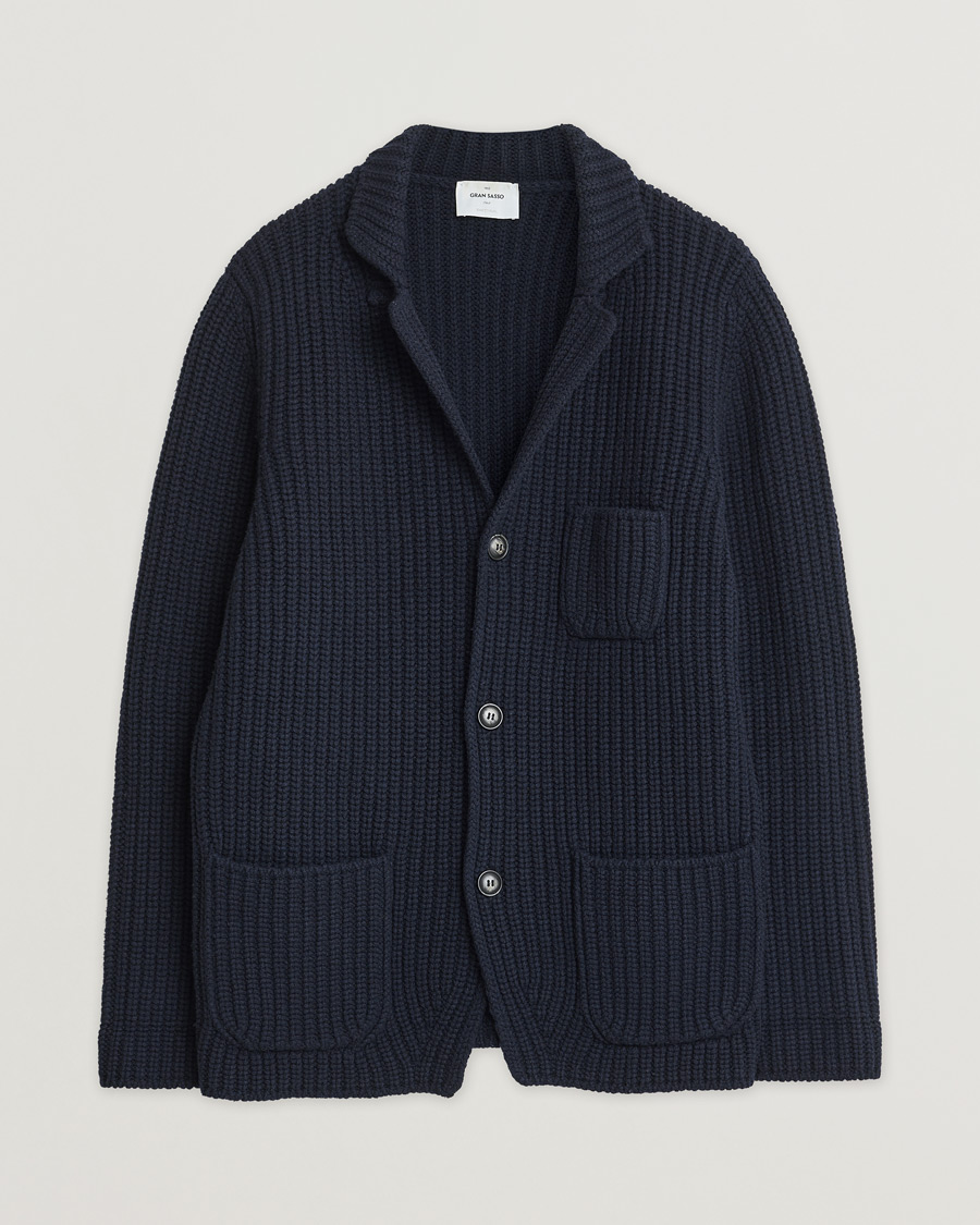 Heren | Gran Sasso Heavy Wool Knitted Blazer Cardigan Navy | Pre-owned | Gran Sasso Heavy Wool Knitted Blazer Cardigan Navy