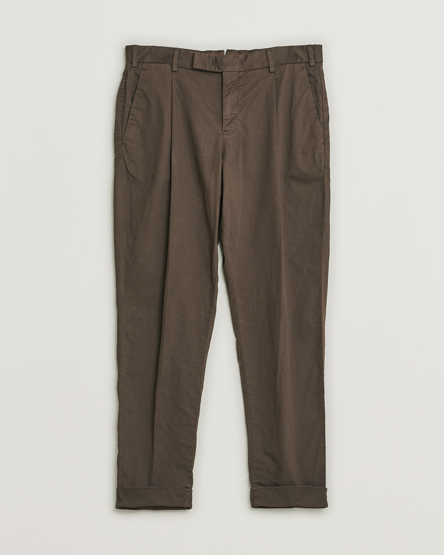 Heren | Pre-owned Broeken | Pre-owned | PT01 Slim Fit Pleated Linen Blend Trousers Chocolate