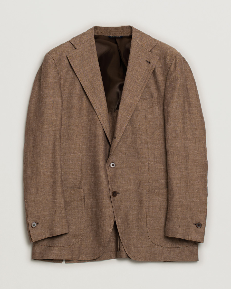 Heren | Blazers | Pre-owned | Gabo Napoli Herringbone Linen/Wool Blazer Brown 52
