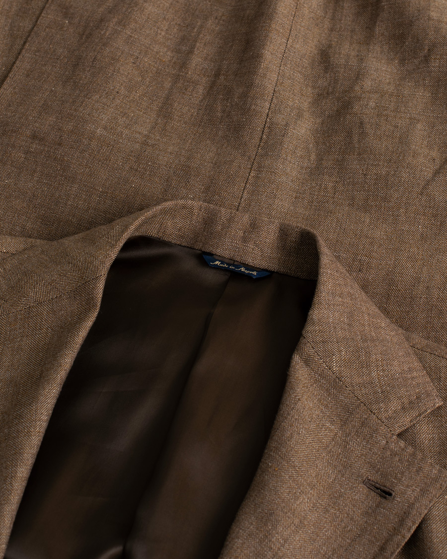 Heren | Blazers | Pre-owned | Gabo Napoli Herringbone Linen/Wool Blazer Brown 52
