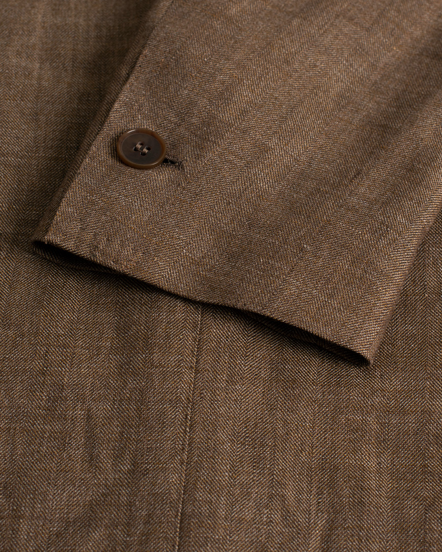 Heren | Blazers | Pre-owned | Gabo Napoli Herringbone Linen/Wool Blazer Brown 52