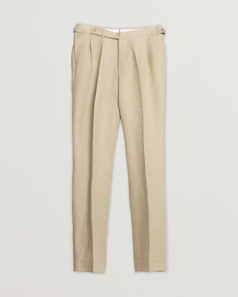Heren | Beams F Pleated Linen Trousers Beige | Pre-owned | Beams F Pleated Linen Trousers Beige