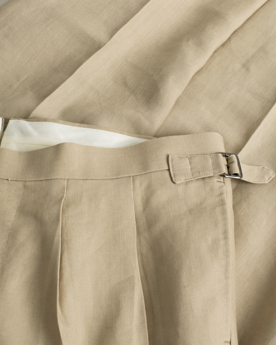 Heren | Beams F Pleated Linen Trousers Beige | Pre-owned | Beams F Pleated Linen Trousers Beige