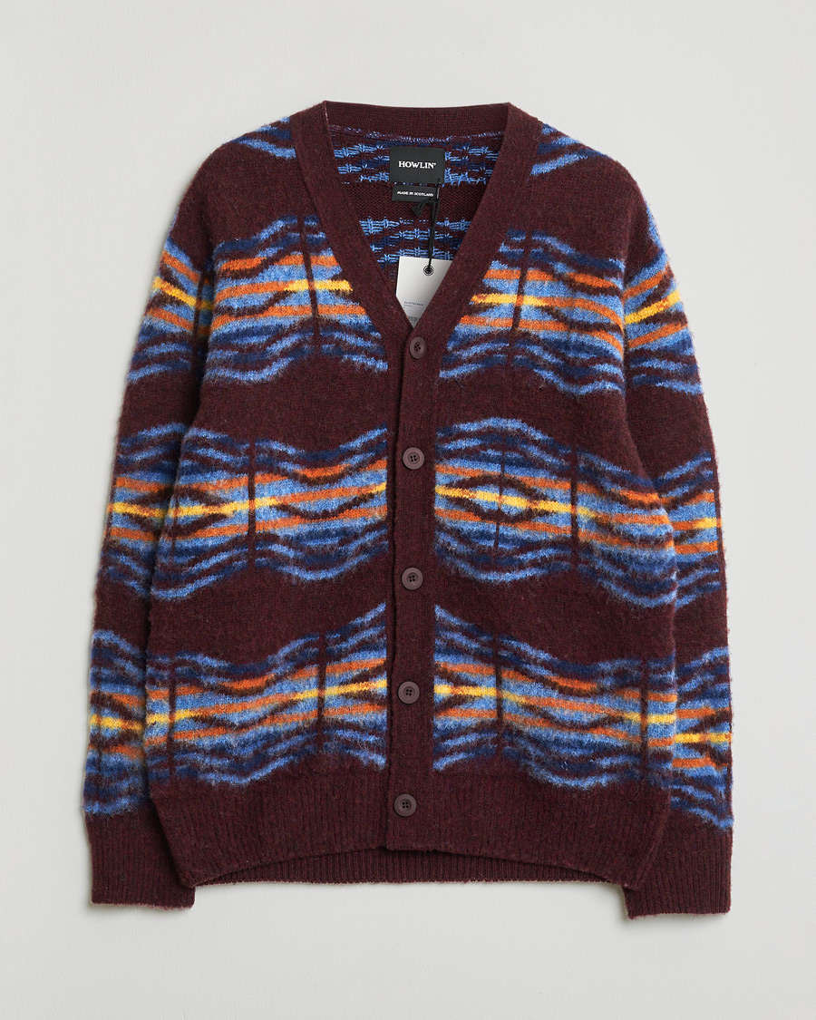 Heren | Pre-owned Truien | Pre-owned | Howlin' Brushed Wool Pattern Cardigan Bordeaux M