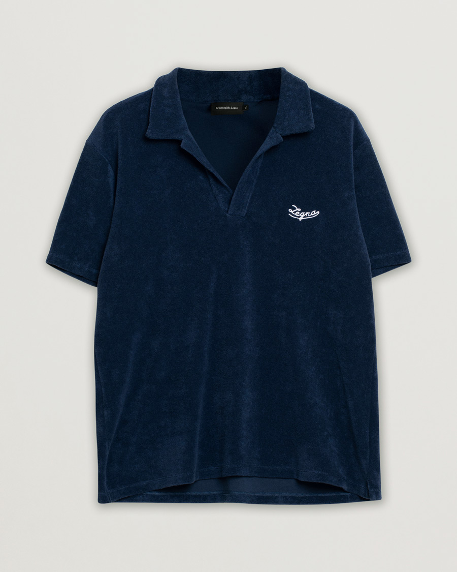Heren | Polo's | Pre-owned | Ermenegildo Zegna Short Sleeve Terry Piquet Navy XL