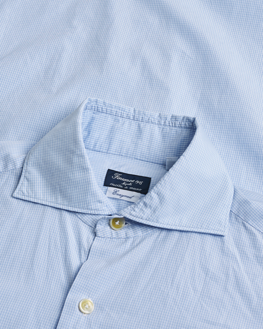 Heren | Pre-owned Overhemden | Pre-owned | Finamore Napoli Milano Slim Washed Dress Shirt Blue Check