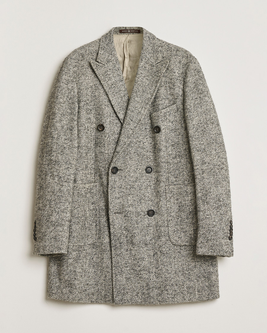 Heren | Pre-owned Jassen | Pre-owned | Morris Double Breasted Herringbone Wool Coat Grey 52