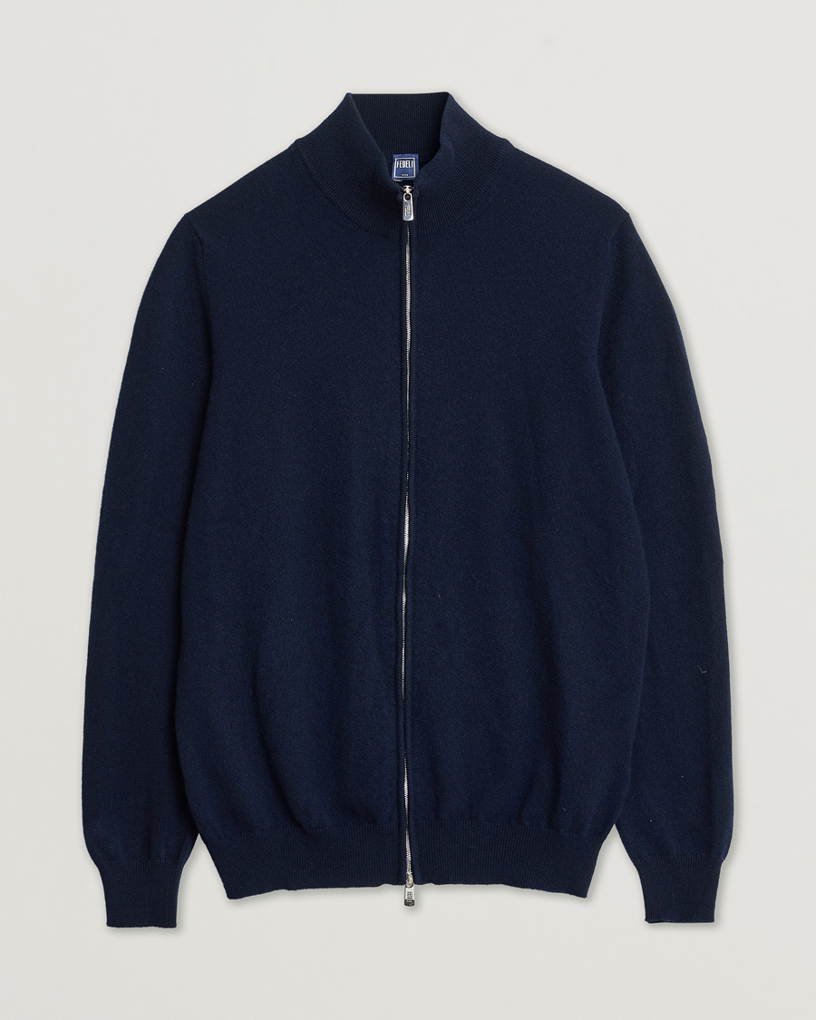 Heren | Pre-owned Truien | Pre-owned | Fedeli Cashmere Full Zip Navy 48