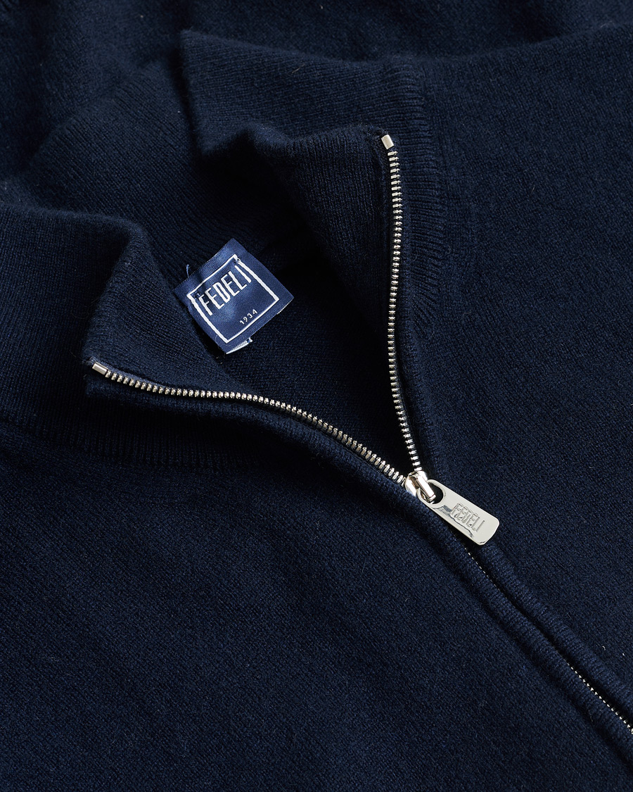 Heren | Pre-owned Truien | Pre-owned | Fedeli Cashmere Full Zip Navy 48