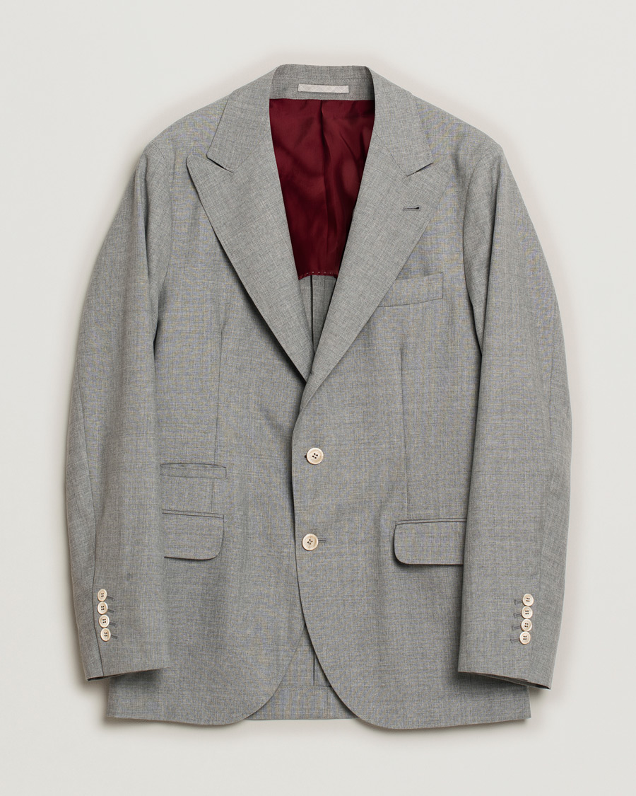 Heren | Brunello Cucinelli Peak Lapel Wool Blazer Light Grey | Pre-owned | Brunello Cucinelli Peak Lapel Wool Blazer Light Grey