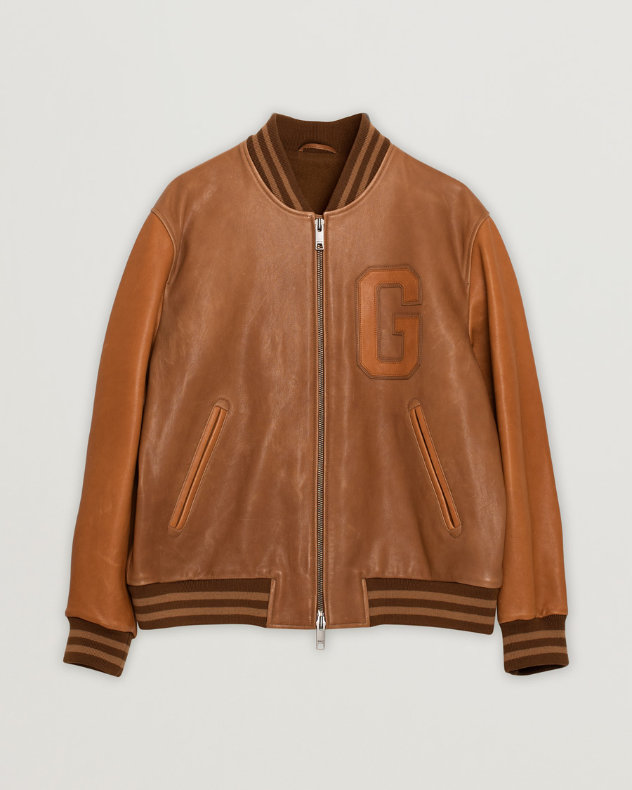 Heren | Pre-owned Jassen | Pre-owned | GANT Leather Varsity Jacket Brown Sugar