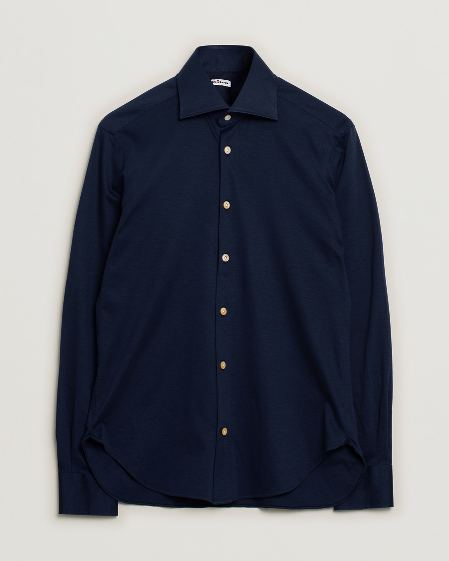 Heren | Overhemden | Pre-owned | Kiton Cotton Jersey Shirt Navy