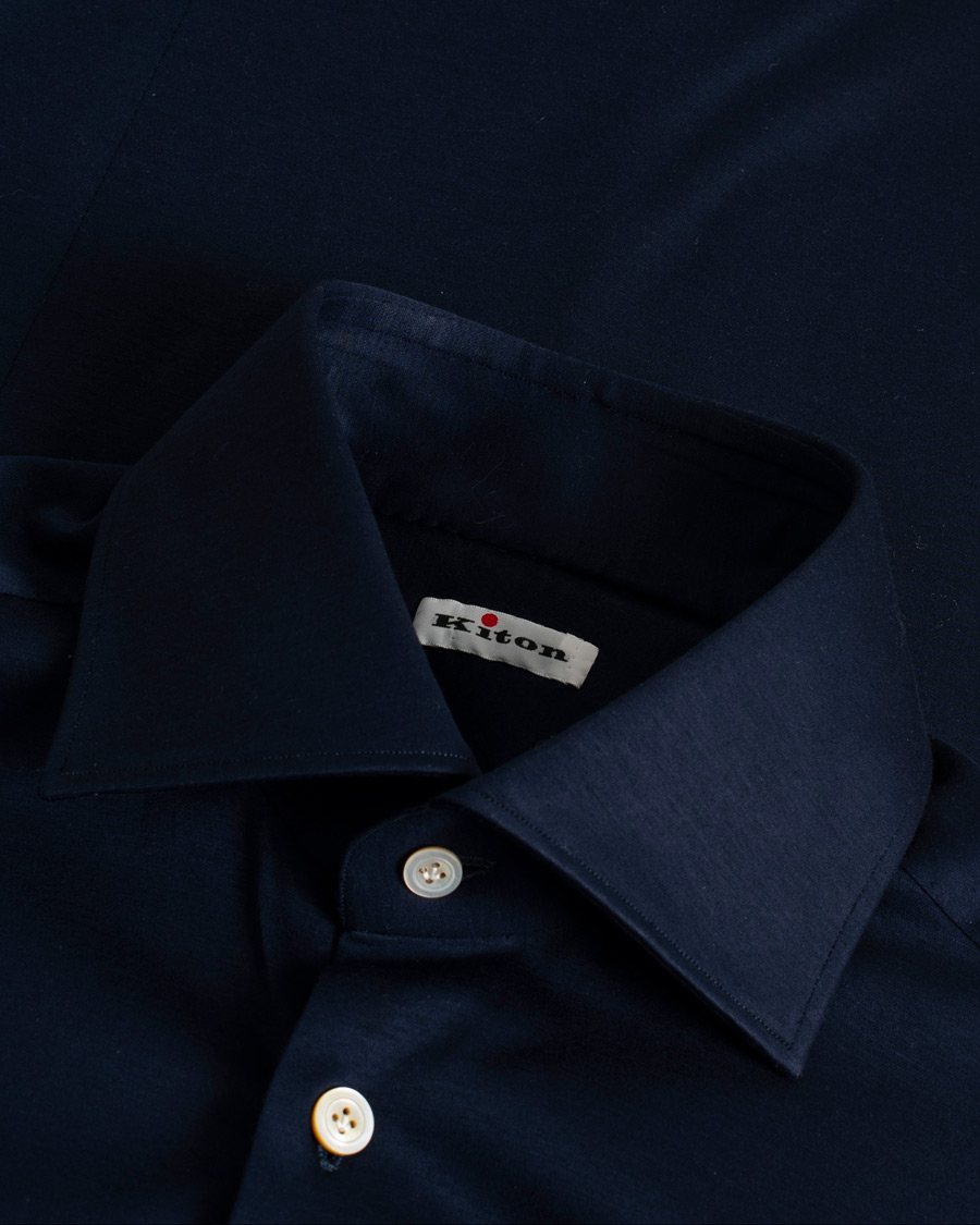 Heren | Overhemden | Pre-owned | Kiton Cotton Jersey Shirt Navy