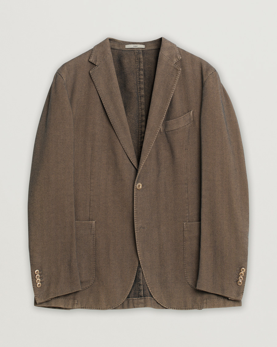 Heren | Blazers | Pre-owned | Boglioli Cotton Herringbone Blazer Brown 54
