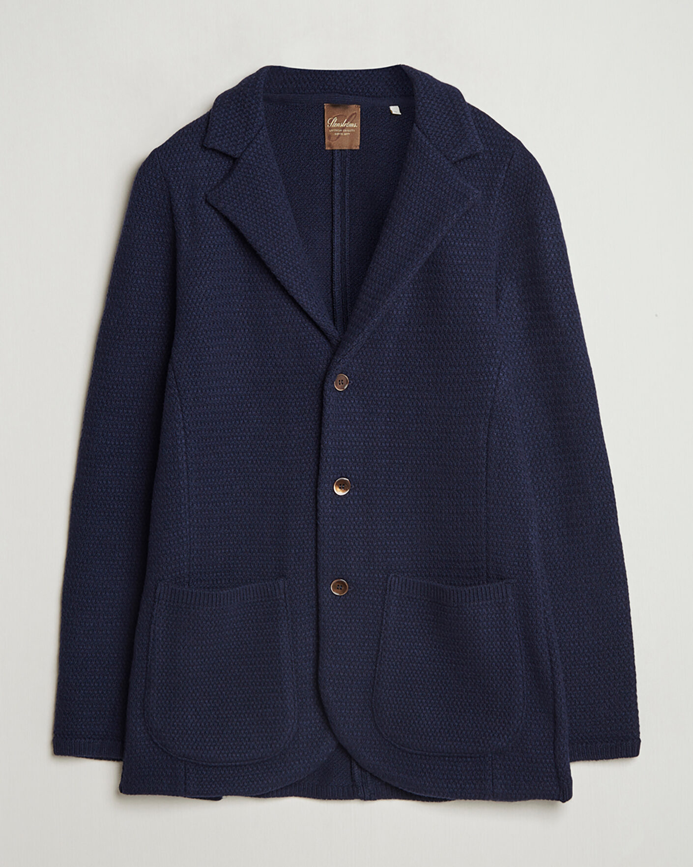 Heren | Pre-owned Blazers | Pre-owned | Stenströms Knitted Textured Merino Wool Blazer Navy M