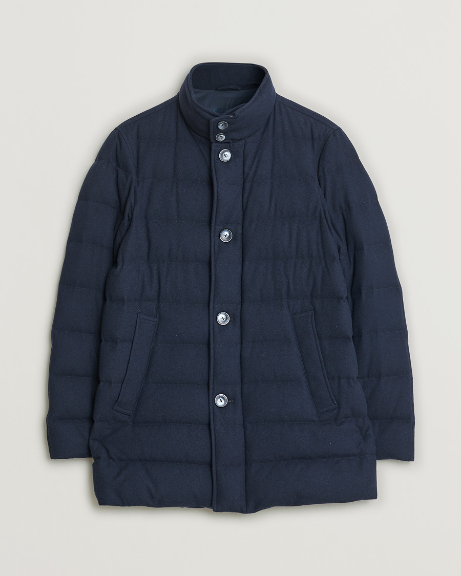 Heren | Herno Cashmere Flannel Down Coat Navy | Pre-owned | Herno Cashmere Flannel Down Coat Navy