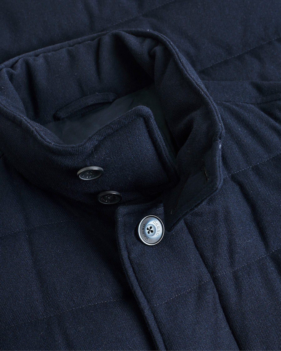 Heren | Herno Cashmere Flannel Down Coat Navy | Pre-owned | Herno Cashmere Flannel Down Coat Navy