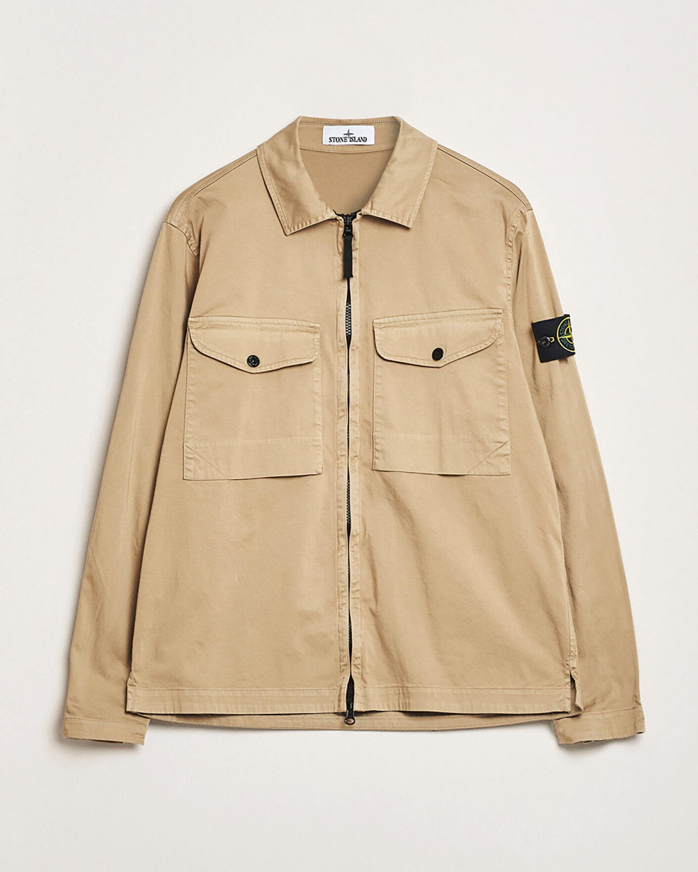 Heren | Pre-owned Jassen | Pre-owned | Stone Island Cotton Stretch Zip Overshirt Biscuit XL