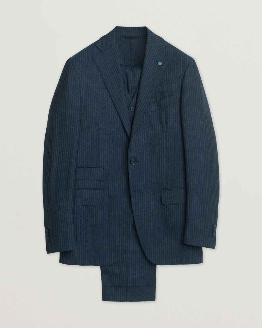 Heren | Blazers | Pre-owned | Eidos Napoli 3-Piece Pinstripe Suit Wool Navy 48