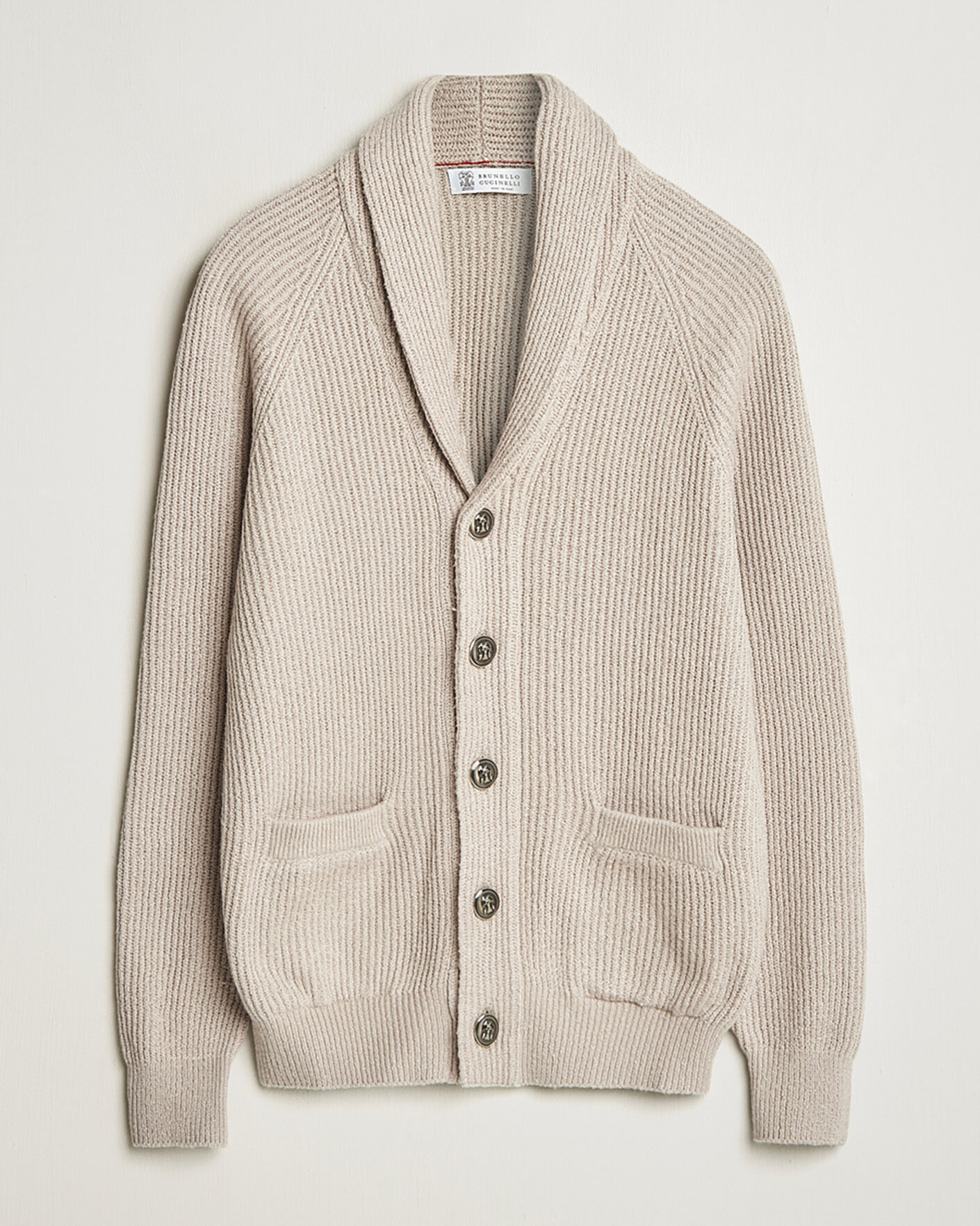 Heren | Pre-owned Truien | Pre-owned | Brunello Cucinelli Heavy Rib Shawl Cardigan Beige 52