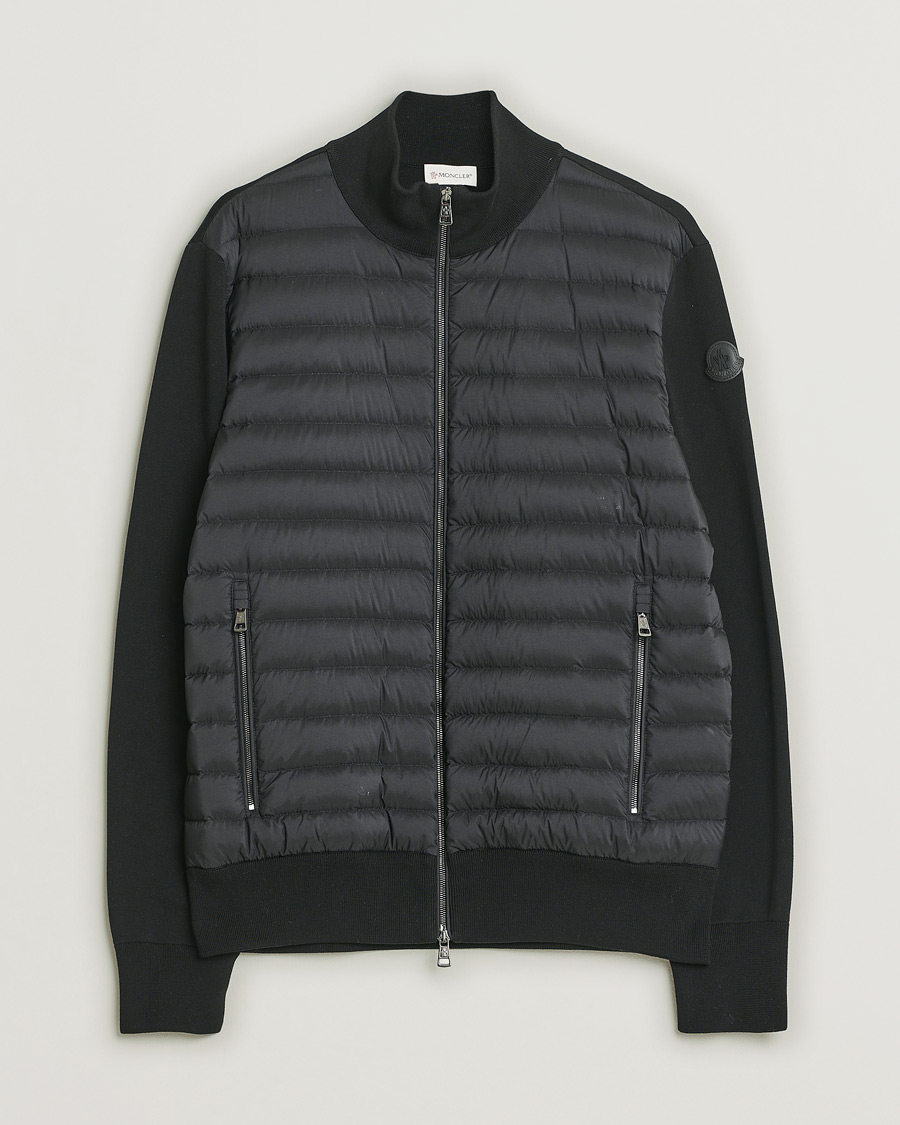 Heren | Moncler Hybrid Zip Cardigan Black | Pre-owned | Moncler Hybrid Zip Cardigan Black