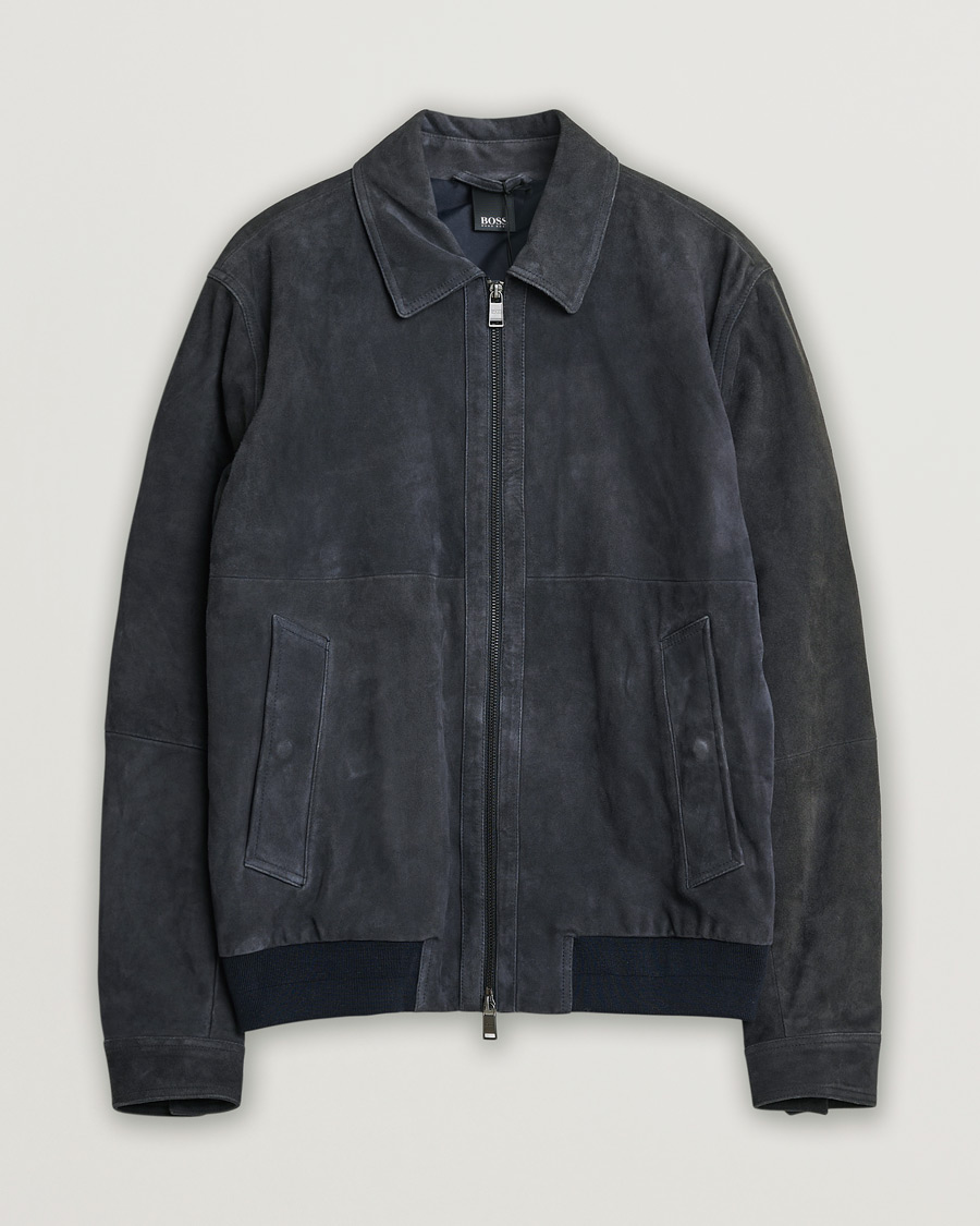 Heren | Pre-owned Jassen | Pre-owned | BOSS Malbano Suede Jacket Blue Grey 48