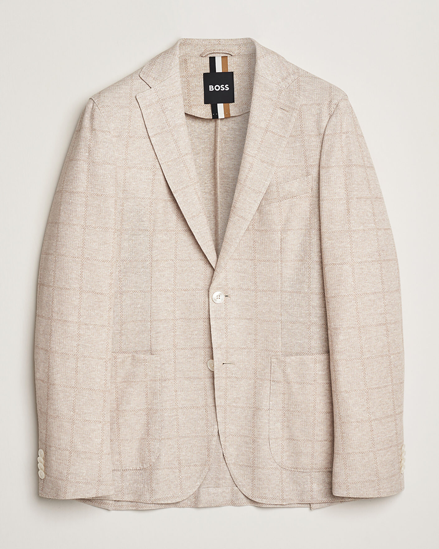 Heren | Pre-owned Blazers | Pre-owned | BOSS BLACK Hanry Checked Jersey Patch Pocket Blazer Beige 50