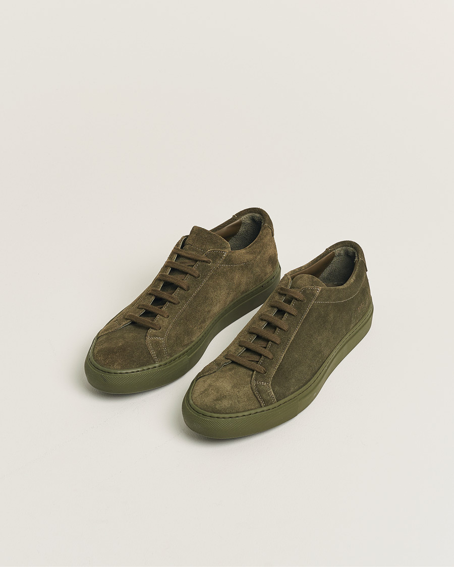 Heren | Common Projects Original Achilles Suede Sneaker Army Green 40 | Pre-owned | Common Projects Original Achilles Suede Sneaker Army Green 40