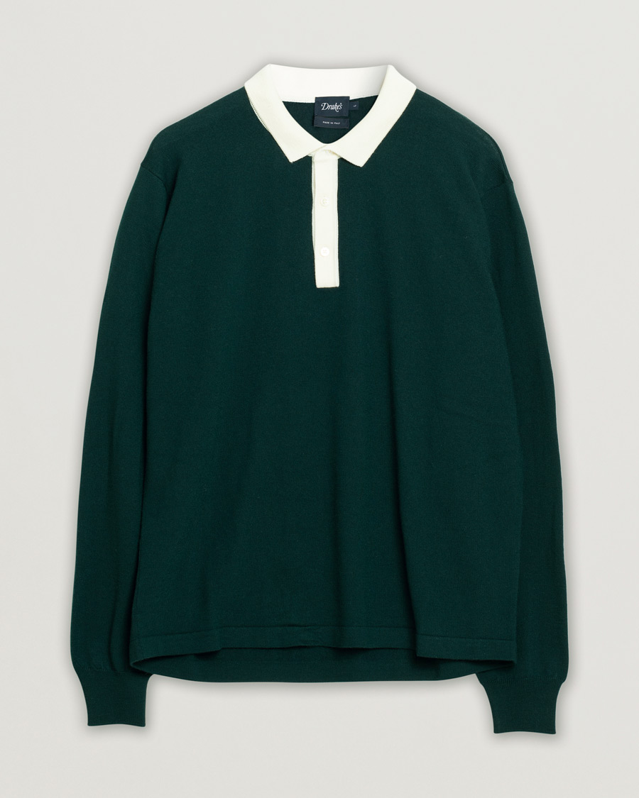 Heren | Truien | Pre-owned | Drake's Long Sleeve Knit Polo Green L