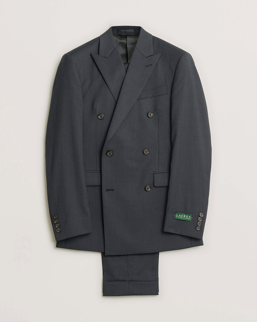 Heren | Pre-owned Pakken | Pre-owned | Ralph Lauren Double Breasted Striped Wool Suit Dark Grey 46