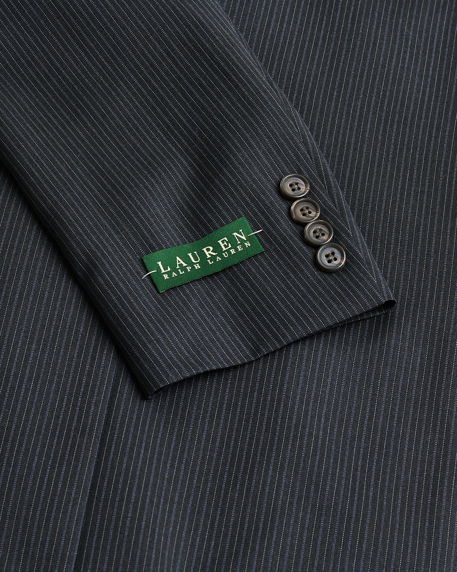 Heren | Pre-owned Pakken | Pre-owned | Ralph Lauren Double Breasted Striped Wool Suit Dark Grey 46