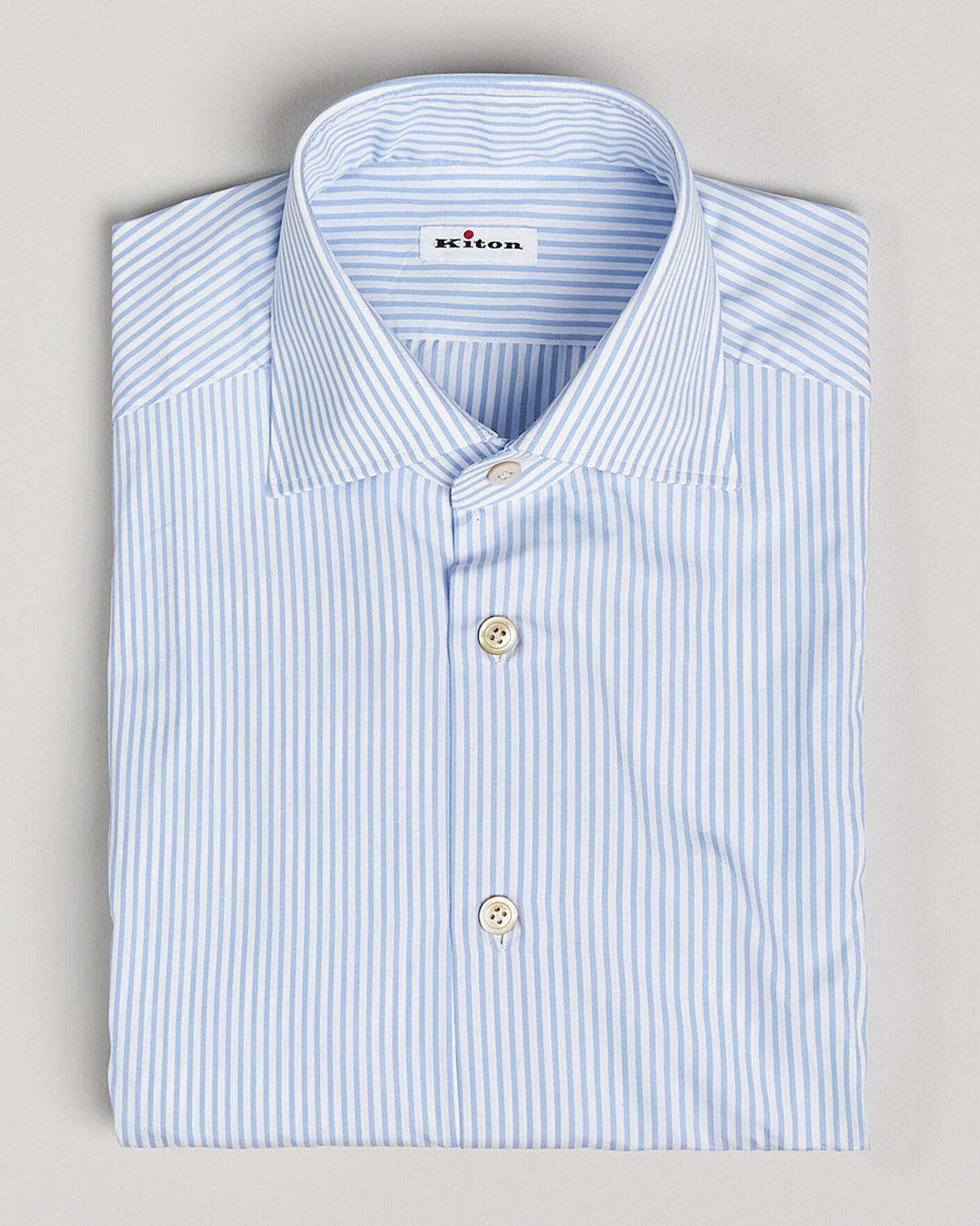 Heren | Pre-owned Overhemden | Pre-owned | Kiton Cotton Dress Shirt Light Blue Stripe 38 - S