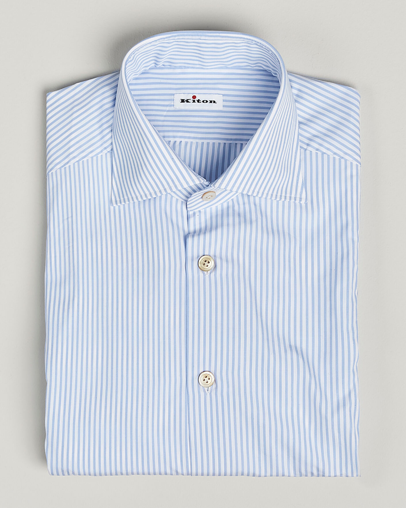 Heren | Kiton Cotton Dress Shirt Light Blue Stripe 40 - M | Pre-owned | Kiton Cotton Dress Shirt Light Blue Stripe 40 - M