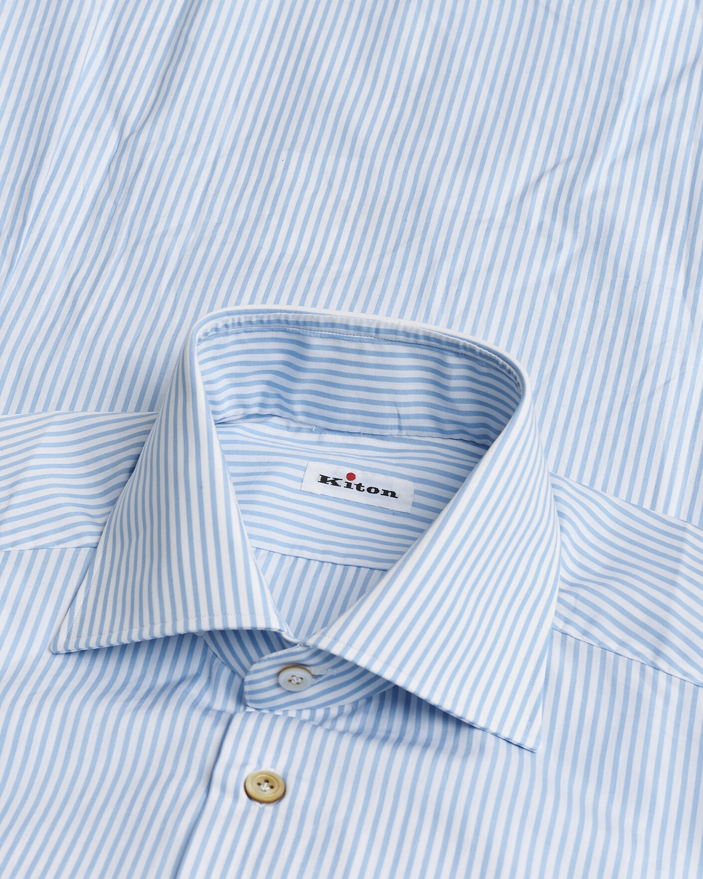 Heren | Kiton Cotton Dress Shirt Light Blue Stripe 40 - M | Pre-owned | Kiton Cotton Dress Shirt Light Blue Stripe 40 - M